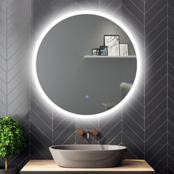 Smart Bathroom Mirror with Round LED Backlight and Touchscreen, Wall Mounted