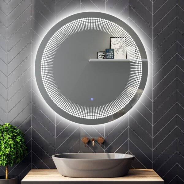 Wall Mounted Round LED Smart Mirror with One-Touch Control in Bathroom