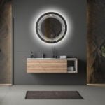 Wall Mounted Round LED Smart Mirror with One-Touch Control in Bathroom