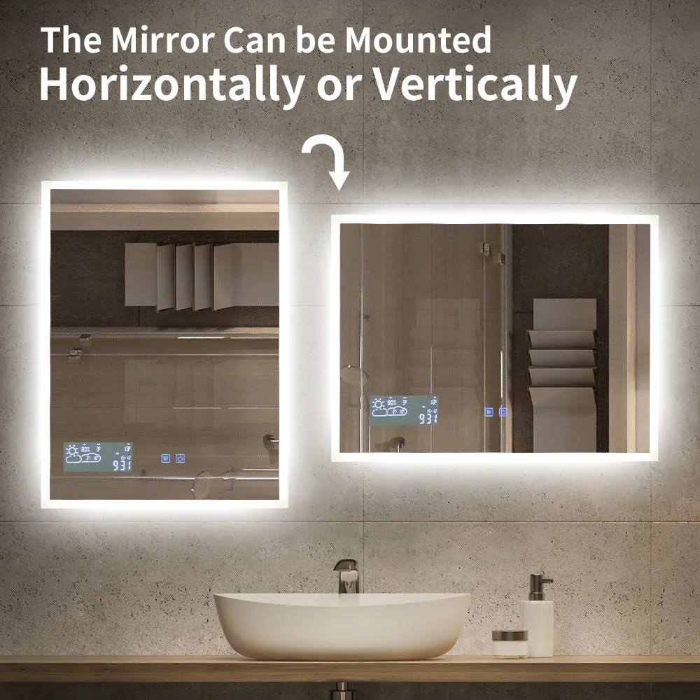 Custom LED Smart Bathroom Mirror with Integrated Weather and Temperature Display